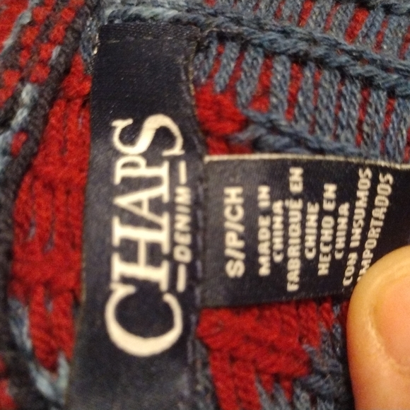 Chaps Denim green blue and red Aztec print button down sweater  vest siz… - Picture 5 of 6